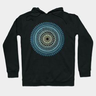 Black mandala art on blue gradient Hoodie